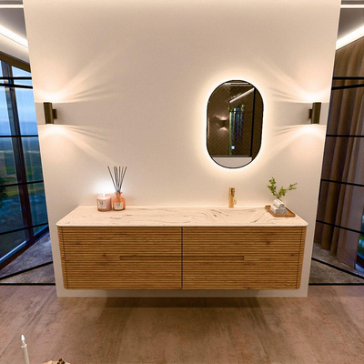 Mondiaz CIRO-DLUX Badkamermeubelset - 180x45x50cm - Solid surface wastafel Nata - 1 wasbak Rechts - 1 kraangat - 4 lades - Oak