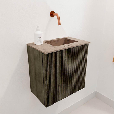 Mondiaz JOYA-DLUX 40cm toiletmeubel - kleur Shadow - Wastafel FAYE positie Rechts Zonder kraangat kleur Arena.