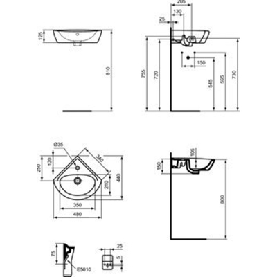 Royal Plaza Vito 2.0 Lave-mains d'angle avec trou de robinet et trop-plein 34x34cm céramique Blanc