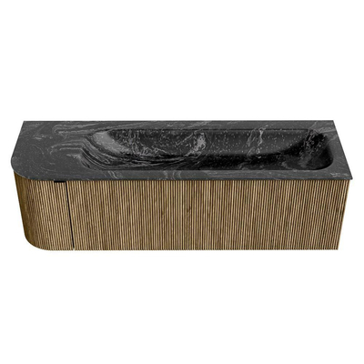 Mondiaz KURVE-DLUX Ensemble meuble de salle de bains - 145x46x40cm - 1 tiroir - 1 porte - lavabo solid surface - droit - sans trou de robinet - Dusk