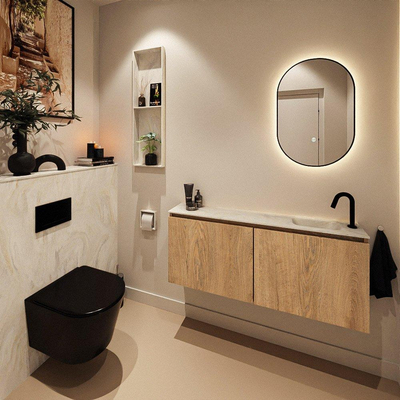 MONDIAZ TURE-DLUX Meuble toilette - 120cm - Washed Oak - EDEN - vasque Ostra - position droite - 1 trou de robinet