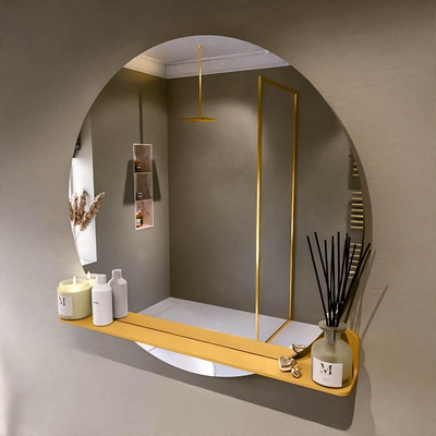 Mondiaz SPOT spiegel – Ø100 cm – met planchet – Ocher (geel)