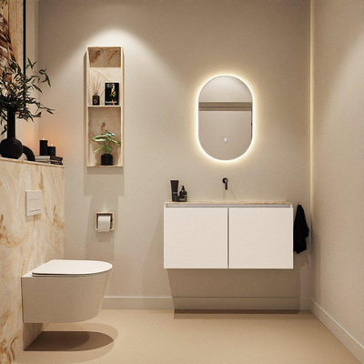 MONDIAZ TURE-DLUX Meuble toilette - 100cm - Talc - EDEN - vasque Frappe - position centrale - sans trou de robinet