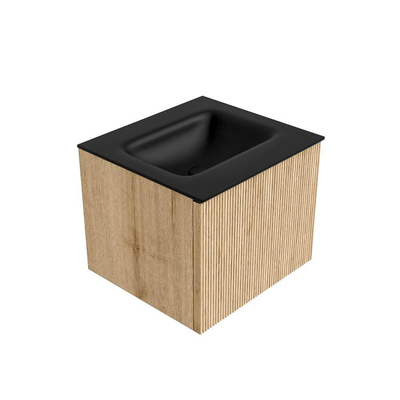 MONDIAZ KURVE Meuble de salle de bains 50 cm couleur Oak avec 1 tiroir. Lavabo GRUNNE centré sans trou de robinet Urban.