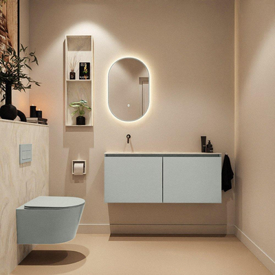 MONDIAZ TURE-DLUX Meuble toilette - 120cm - Greey - EDEN - vasque Ostra - position gauche - sans trou de robinet