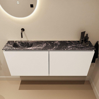 MONDIAZ TURE-DLUX Meuble de toilettes 120 cm Talc. EDEN lavabo Lava position gauche. Sans trou de robinet.