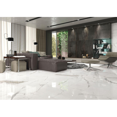 ÉCHANTILLON Terravito Alpuro carreau mural et de sol - 60x120cm - 10mm - Carré - rectifié - Aspect marbre - Blanc/noir brillant