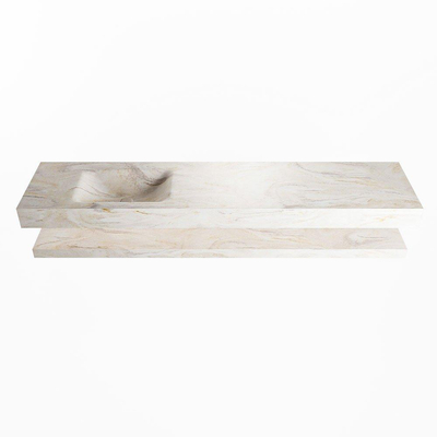 Mondiaz ALAN-DLUX Ensemble de meuble - 200cm - meuble Ostra mat - 0 tiroirs - Lavabo Cloud Ostra suspendu - vasque Gauche - 0 trous de robinet