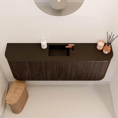 Mondiaz JOYA 113.2cm meuble de salle de bains - arrondi gauche et droite couleur Walnut - Vasque FAYE position Milieu 1 trou de robinet couleur Urban