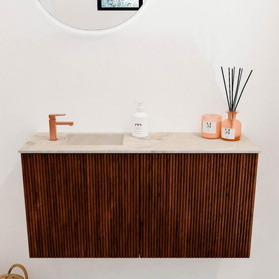 Mondiaz JOYA-DLUX 80cm toiletmeubel - kleur Ruby - Wastafel FAYE positie Links 1 kraangat kleur Frappe.
