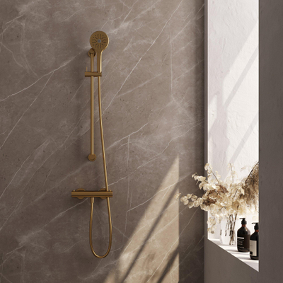 Brauer Gold Edition Mitigeur de douche apparent - barre de douche - 1 fonction - 2 poignées lisses - douchette ronde 3 jets - PVD - or brossé
