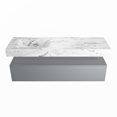 Mondiaz ALAN-DLUX Ensemble de meuble - 150cm - meuble Plata mat - 1 tiroir - Lavabo Cloud Glace suspendu - vasque Gauche - 0 trous de robinet