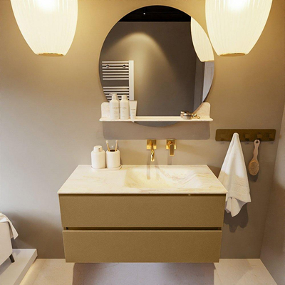 Mondiaz VICA-DLUX ensemble de meuble de salle de bain - 100cm - meuble sous-vasque oro - 2 tiroirs - lavabo encastré cloud droite - sans trous de robinet - miroir modèle spot - version XL 60cm de haut - ostra