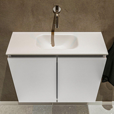 MONDIAZ TURE Toiletmeubel 60x23x50cm met 0 kraangaten 2 deuren talc mat Wastafel Eden midden Solid Surface Wit