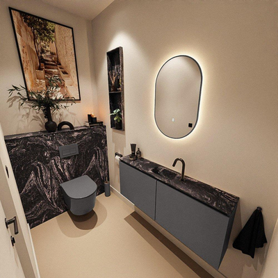 MONDIAZ TURE-DLUX Meuble WC 120 cm Dark Grey. Lavabo EDEN Lava position milieu. Avec 1 trou de robinet.