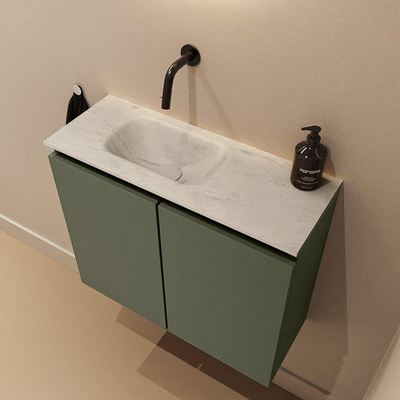 MONDIAZ TURE-DLUX Meuble de toilettes 60 cm Army. Lavabo EDEN Opalo position gauche. Sans trou de robinet.