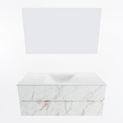 Mondiaz VICA ensemble de meuble de salle de bain - 120cm - meuble sous-vasque carrara - 2 tiroirs - lavabo cloud milieu - 1 trou de robinet - couleur talc - miroir LED - version XL 60cm de haut