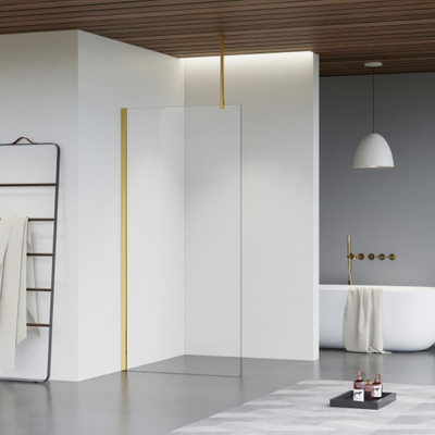 FugaFlow Eccelente Vetro inloopdouche badkamer - 100x200cm - helder glas - plafondarm - geborsteld messing