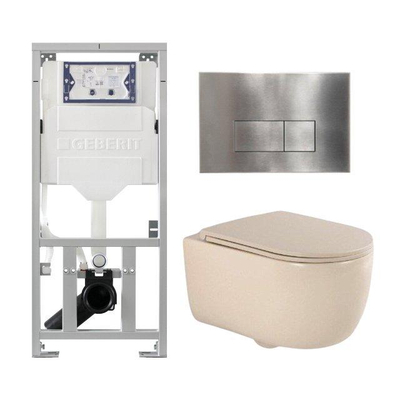 QeramiQ Dely Swirl Ensemble WC - 36.3x51.7cm - Réservoir encastré Geberit UP320 - abattant fin - Plaque de commande en inox - Boutons rectangulaires - Beige