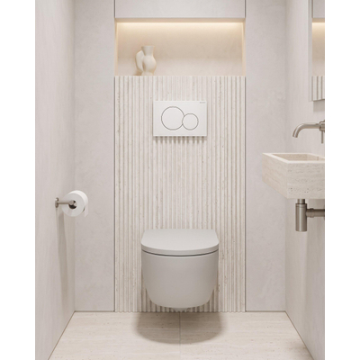QeramiQ Dely Swirl Pack WC - 36,5x53cm - réservoir encastré Geberit UP720 Duofix Sigma - assise 35mm - plaque de commande sigma blanche - boutons ronds - blanc brillant
