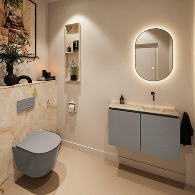 MONDIAZ TURE-DLUX Meuble toilette - 80cm - Smoke - EDEN - vasque Frappe - position droite - sans trou de robinet