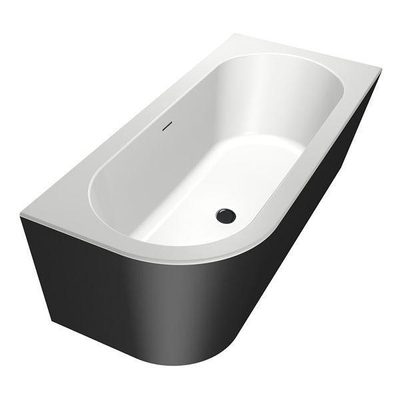 Xenz charley xs baignoire d'angle, droite 165x75 bicolore blanc/ébène avec trop-plein à fente. vidage en cuivre ancien.