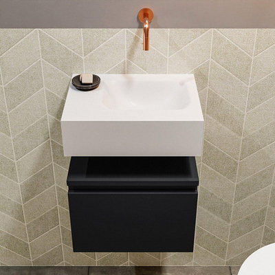 MONDIAZ ANDOR Meuble WC - 40x30x30cm - 0 trous de robinet - 1 tiroirs - urban mat - vasque à droite - Solid surface - Blanc