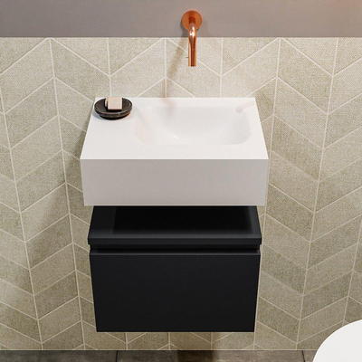 MONDIAZ ANDOR Toiletmeubel - 40x30x30cm - 0 kraangaten - 1 lades - urban mat - wasbak rechts - Solid surface - Wit