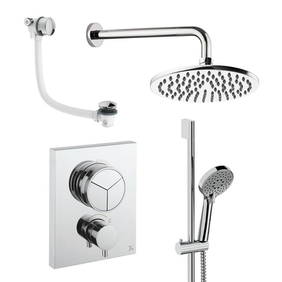Crosswater MPRO Ensemble de douche de pluie encastré - 2 poignées - vidage de bain - pomme de douche 20 cm - douchette - barre de douche - bras mural - chrome
