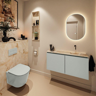 MONDIAZ TURE-DLUX Meuble toilette - 100cm - Greey - EDEN - vasque Frappe - position droite - sans trou de robinet