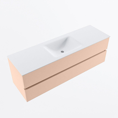 MONDIAZ VICA Ensemble meuble de salle de bains - 150cm - meuble bas rosee - 2 tiroirs - vasque cloud au centre - sans trous de robinet - version haute de 60cm - talc