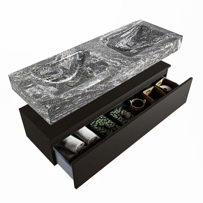 Mondiaz ALAN-DLUX Ensemble de meuble - 130cm - meuble Urban mat - 1 tiroir - Lavabo Cloud Lava suspendu - vasque Gauche et droite - 0 trous de robinet