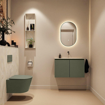 MONDIAZ TURE-DLUX Meuble WC 80 cm Army. Lavabo EDEN Ostra position milieu. Sans trou de robinet.