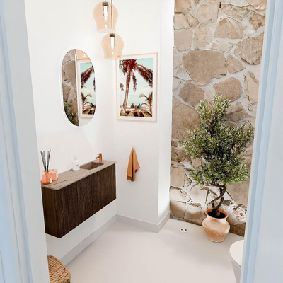 Mondiaz JOYA-DLUX 80cm toiletmeubel - kleur Walnut - Wastafel FAYE positie Rechts 1 kraangat kleur Arena.