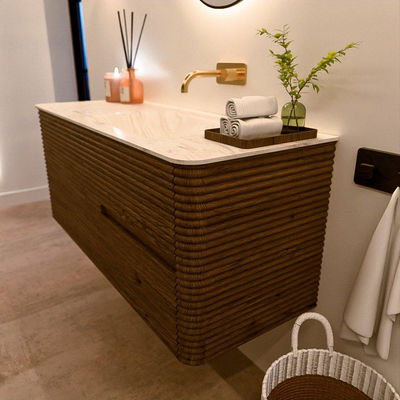 Mondiaz CIRO-DLUX Meuble de salle de bains - 120x45x50cm - Plan vasque solid surface Ostra - 1 vasque à droite - sans trous de robinetterie - 2 tiroirs - Dusk