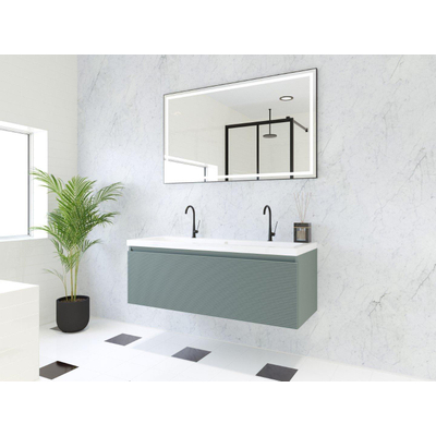 HR Matrix ensemble de meubles de salle de bain 3d 120cm 1 tiroir sans poignée avec bandeau de poignée en couleur petrol matt avec lavabo djazz 2 trous de robinetterie blanc