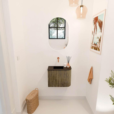 Mondiaz JOYA 51.6cm toiletmeubel - ronding rechts kleur Dusk - Wastafel FAYE positie Links Zonder kraangat kleur Urban.