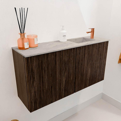 Mondiaz JOYA-DLUX 80cm toiletmeubel - kleur Walnut - Wastafel FAYE positie Rechts 1 kraangat kleur Glace.