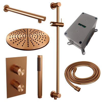 BRAUER Copper Carving inbouw regendoucheset – Ø30 cm hoofddouche – 40 cm rechte wandarm – staafhanddouche – met omstel
