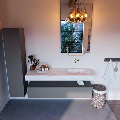 Mondiaz ALAN-DLUX Ensemble de meuble - 150cm - meuble Plata mat - 1 tiroir - Lavabo Cloud Opalo suspendu - vasque Droite - 0 trous de robinet