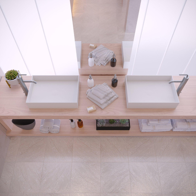 Ideavit Solidjoy opbouw wastafel 50x35x11cm rechthoek 0 kraangaten 1 wasbak Solid surface wit