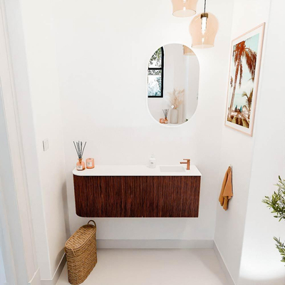 Mondiaz JOYA 111.6cm toiletmeubel - ronding links kleur Ruby - Wastafel FAYE positie Rechts 1 kraangat kleur Talc.