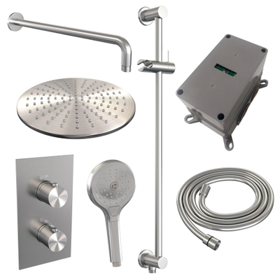 Brauer Brushed Edition Ensemble de douche pluie encastré - douche principale 30cm - bouton lisse - douchette ronde 3 positions - glissière - PVD - inox brossé