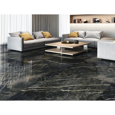 ÉCHANTILLON Terravito Cavinowand- en vloertegel - 120x120cm - 9.3mm - Carré - rectifié - Aspect marbre - Noir brillant