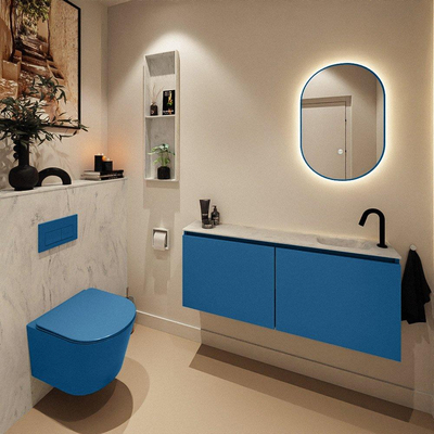 MONDIAZ TURE-DLUX Meuble toilette - 120cm - Jeans - EDEN - vasque Opalo - position droite - 1 trou de robinet