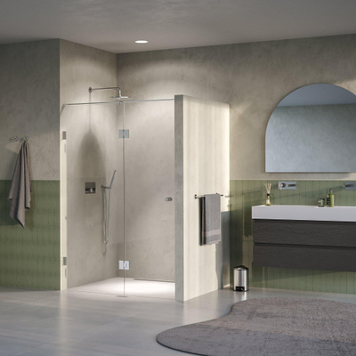 BRAUER Void Porte de niche - 2 pièces - 140x200cm - porte battante 70cm sur verre - revêtement verre - réversible - verre clair - Acier inoxydable brossé PVD