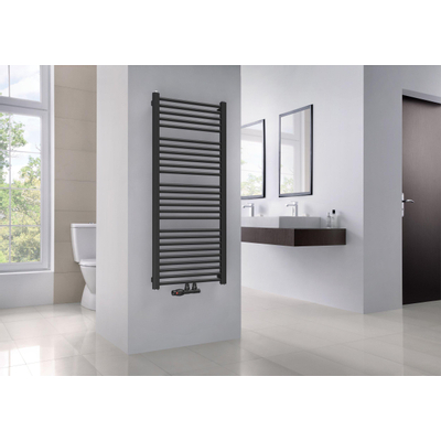 HR Badmeubelen Polo Designradiator - 40x8x118cm - middenaansluiting - 441 watt - zwart mat