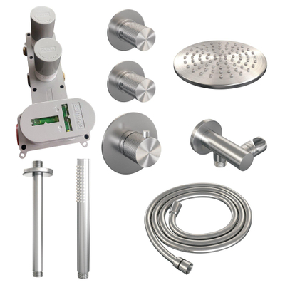 Brauer Douche pluie encastrable brossé Carving - douche principale 20cm - bras plafond 20cm - 3 boutons Carving - douchette à main barre 1 fonction - PVD - inox brossé