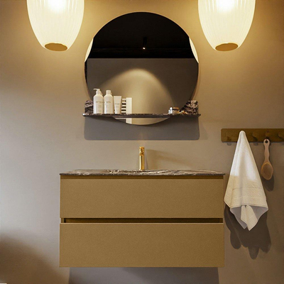 Mondiaz VICA-DLUX Ensemble de meuble de salle de bain - 90cm - meuble sous-vasque oro - 2 tiroirs - lavabo encastrée cloud milieu - 1 trou de robinet - version haute de 60cm - lave