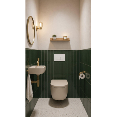 QeramiQ Dely Pack WC - 36,3x51,7cm - à fond creux - sans bride - réservoir encastré Geberit UP320 - abattant WC softclose 35 mm - plaque de déclenchement blanche mate - boutons rectangulaires - beige mat